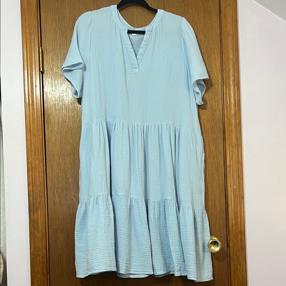 Lucky Brand Tiered Dress, Light Blue, 100% Cotton (Gauze type material), Size 1X
